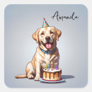 Adesivo Quadrado Cartoon Yellow Labrador Retriever Aniversário
