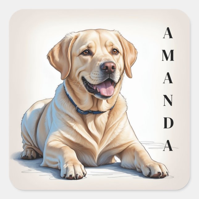 Adesivo Quadrado Cartoon Yellow Lying Labrador Retriever (Frente)