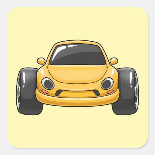 Adesivo Quadrado Cartoon Yellow Toon Car (Frente)