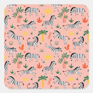 Adesivo Quadrado Cartoon Zebras Funny Patterno Sem Olho