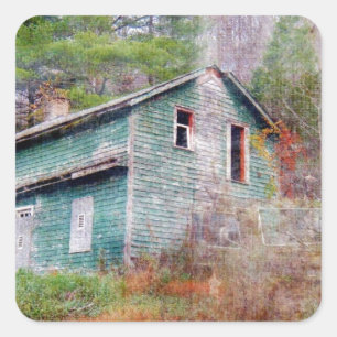 Adesivo Quadrado Casa abandonada e arte digital de caminhão
