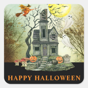 Adesivo Quadrado Casa Assombrada Feliz Halloween