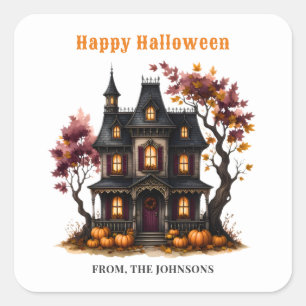 Adesivo Quadrado Casa Assombrada Vitoriana Feliz Halloween