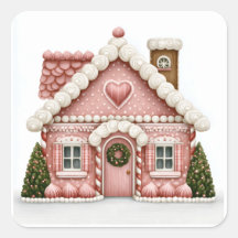 Casa de Biscoito de Gengibre Rosa
