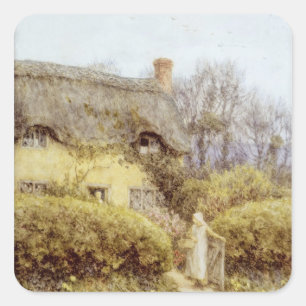Adesivo Quadrado Casa de campo perto da água fresca
