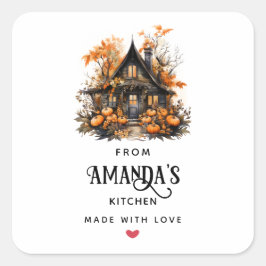 Adesivo Quadrado Casa de Halloween com Pumpkins Kitchen