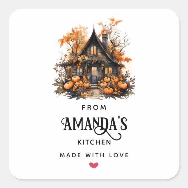 Adesivo Quadrado Casa de Halloween com Pumpkins Kitchen (Frente)