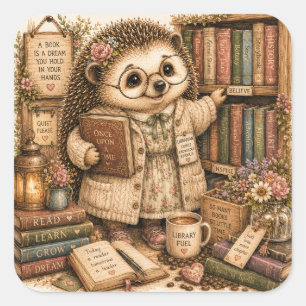 Adesivo Quadrado Casa de Livros Aconchegante para Amantes de Leitur