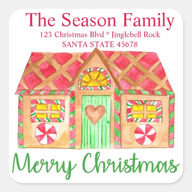 Adesivo Quadrado Casa de pão-de-açúcar Feliz Natal (Frente)