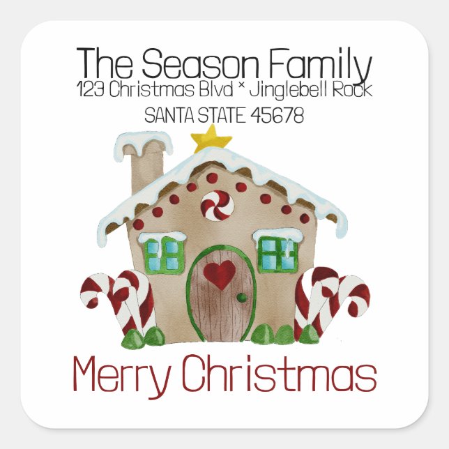Adesivo Quadrado Casa de pão-de-açúcar Feliz Natal (Frente)