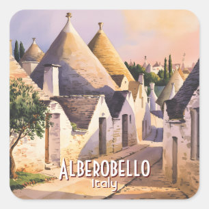 Adesivo Quadrado Casa de Trulli Personalizada Alberobello Aquarela