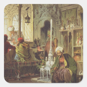 Adesivo Quadrado Casa do café do otomano, 1862 (litho da cor)