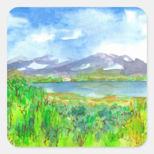 Adesivo Quadrado Casa do lago mountain