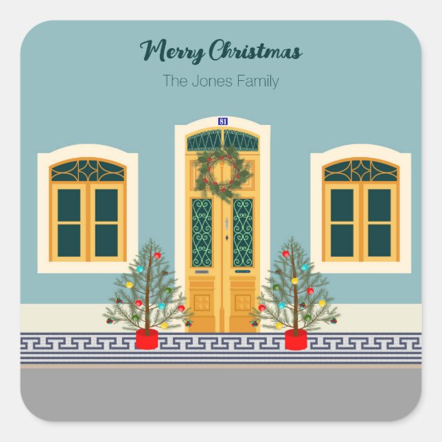 Adesivo Quadrado Casa Festiva Portuguesa de Natal (Frente)