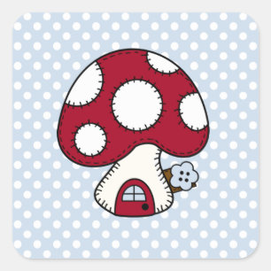 Adesivo Quadrado Casa vermelha costurada da fada da casa do