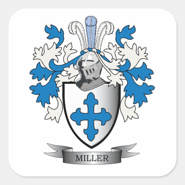 Adesivo Quadrado Casaco de Armas da Crest da Família Miller (Frente)