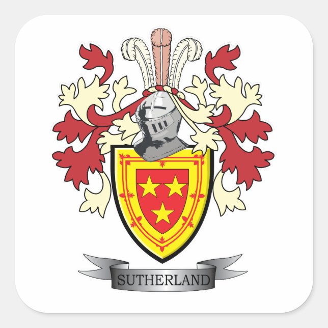 Adesivo Quadrado Casaco de armas da Sutherland Family Crest (Frente)