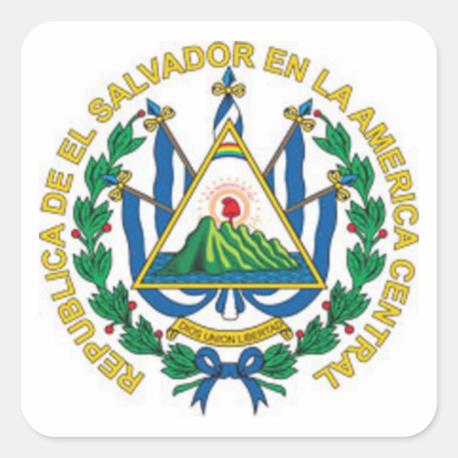 Adesivo Quadrado Casaco de Armas de El Salvador (Frente)