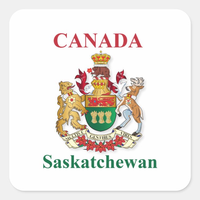 Adesivo Quadrado Casaco de armas Saskatchewan (Frente)
