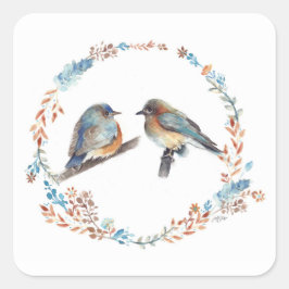 Adesivo Quadrado Casal Bluebird Floral Wreath