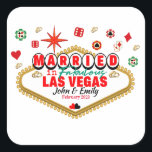 Adesivo Quadrado Casal Casado em Las Vegas Combinando Férias Nevada<br><div class="desc">Este design é especial para casais que se casaram em Las Vegas. Um design em cores vibrantes que se você usar irá receber milhares de elogios. Use-o com seu marido-esposa e crie momentos inesquecíveis em Las Vegas Nevada</div>