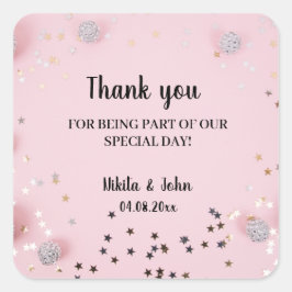 Adesivo Quadrado Casal de caligrafia rosa, obrigado de casamento