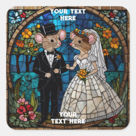 Adesivo Quadrado Casal de Casamento de Mouse Bonito
