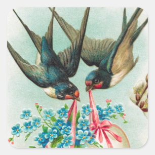 Adesivo Quadrado Casal de Engolir Vintage e Ovos de Páscoa Floral