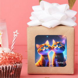 Adesivo Quadrado Casal de gato bonito debaixo do céu estrelado -