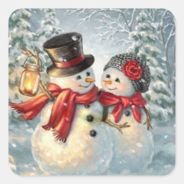 Adesivo Quadrado Casal de Natal Snowman