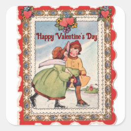 Adesivo Quadrado Casal de Patinação Vintage