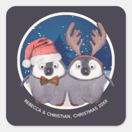 Adesivo Quadrado Casal de Pinguim Adorável