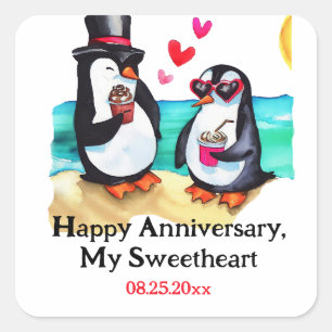Adesivo Quadrado Casal de Pinguins