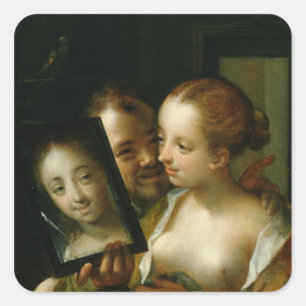 Adesivo Quadrado Casal de riso com um espelho, 1596