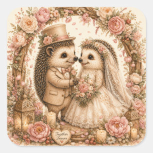 Adesivo Quadrado Casal deouriços Românticos de Casamento Floral