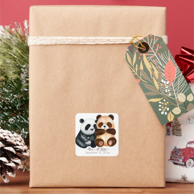 Adesivo Quadrado Casal do Urso de Corte | Casamento romântico (Feriado)