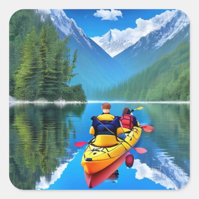 Adesivo Quadrado Casal em Kayak | Kayaking Themed (Frente)