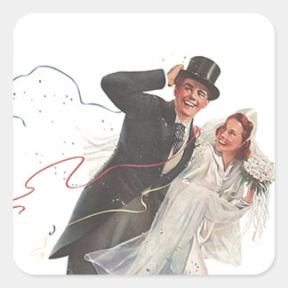 Adesivo Quadrado Casal Feliz de Noite do Casamento vintage Sticker