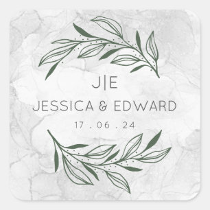 Adesivo Quadrado Casal Floral Verde Elegante Watercolor