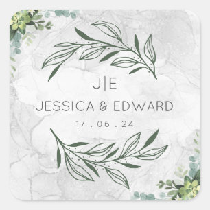 Adesivo Quadrado Casal Floral Verde Elegante Watercolor