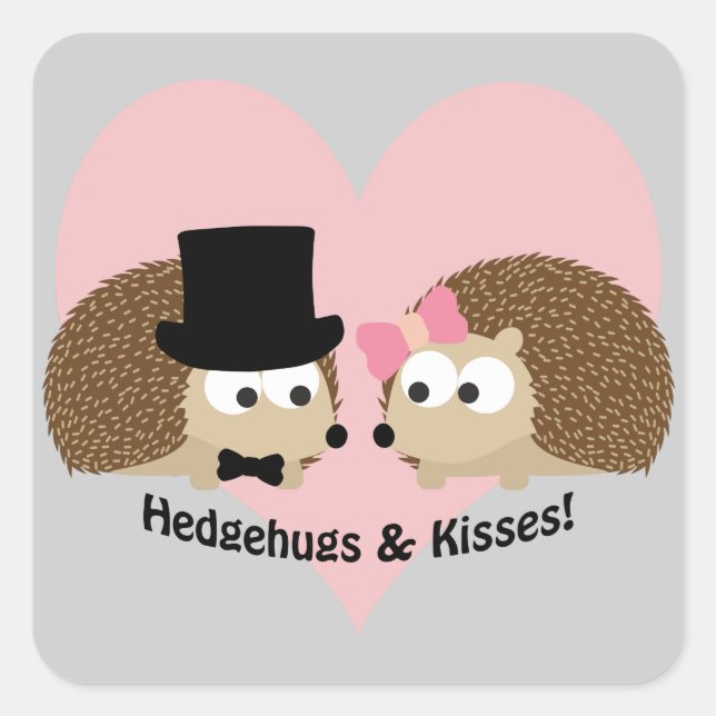 Adesivo Quadrado Casal Hedgehugs e Kisses Hedgehog (Frente)