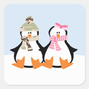 Adesivo Quadrado Casal militar do pinguim