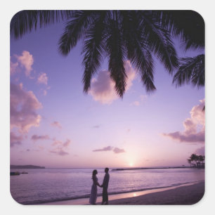 Adesivo Quadrado Casal na praia, Windjammer Landing, St. Lucia
