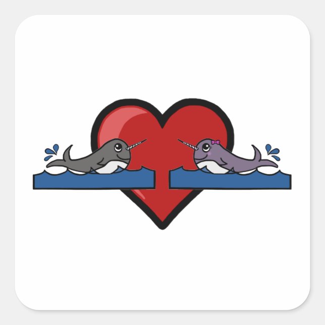 Adesivo Quadrado Casal Narwhal (Frente)