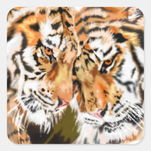 Adesivo Quadrado Casal Tigers Sticker - Hug - Romântico