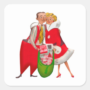 Adesivo Quadrado Casal Vintage de Natal de 1950
