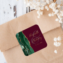 Adesivo Quadrado Casamento Ágata Esmeralda Verde Dourado Script Bur