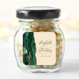 Adesivo Quadrado Casamento Ágata Script Esmeralda Verde Dourado Cha