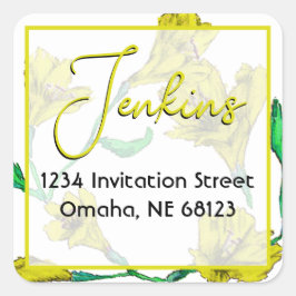 Adesivo Quadrado Casamento Amarelo de Aquarela Floral