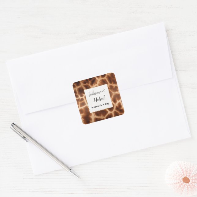Adesivo Quadrado Casamento Animal Cream Brown Giraffe (Envelope)